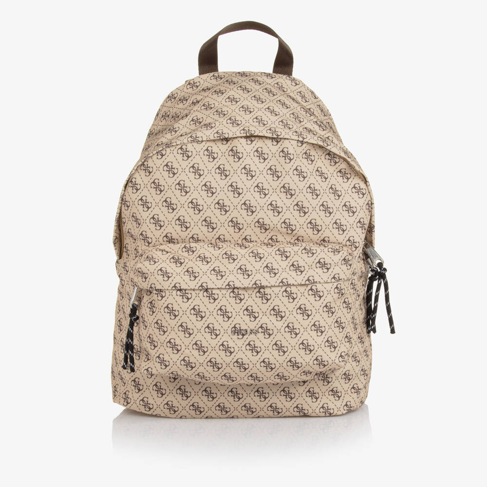 Guess-Beige & Brown 4g Logo Backpack (39cm) | Childrensalon Outlet