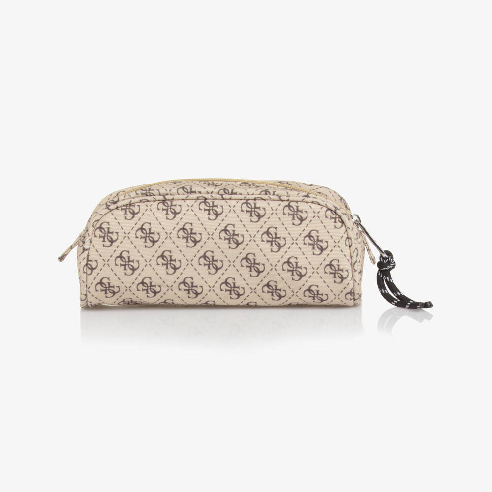 Guess-Beige & Brown 4g Logo Pencil Case (20cm) | Childrensalon Outlet