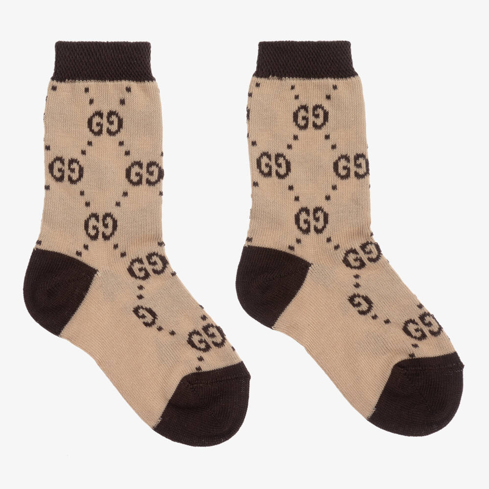 Gucci-Beige & Brown Cotton GG Socks | Childrensalon Outlet