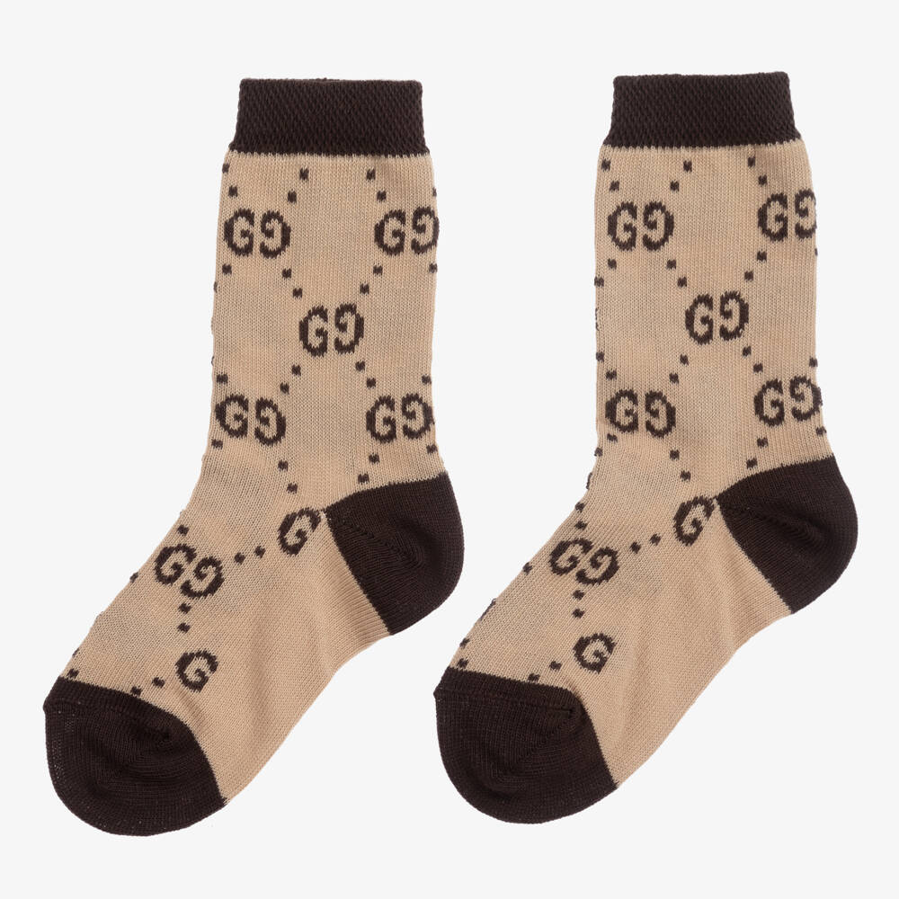 Gucci-Beige & Brown Cotton GG Socks | Childrensalon Outlet