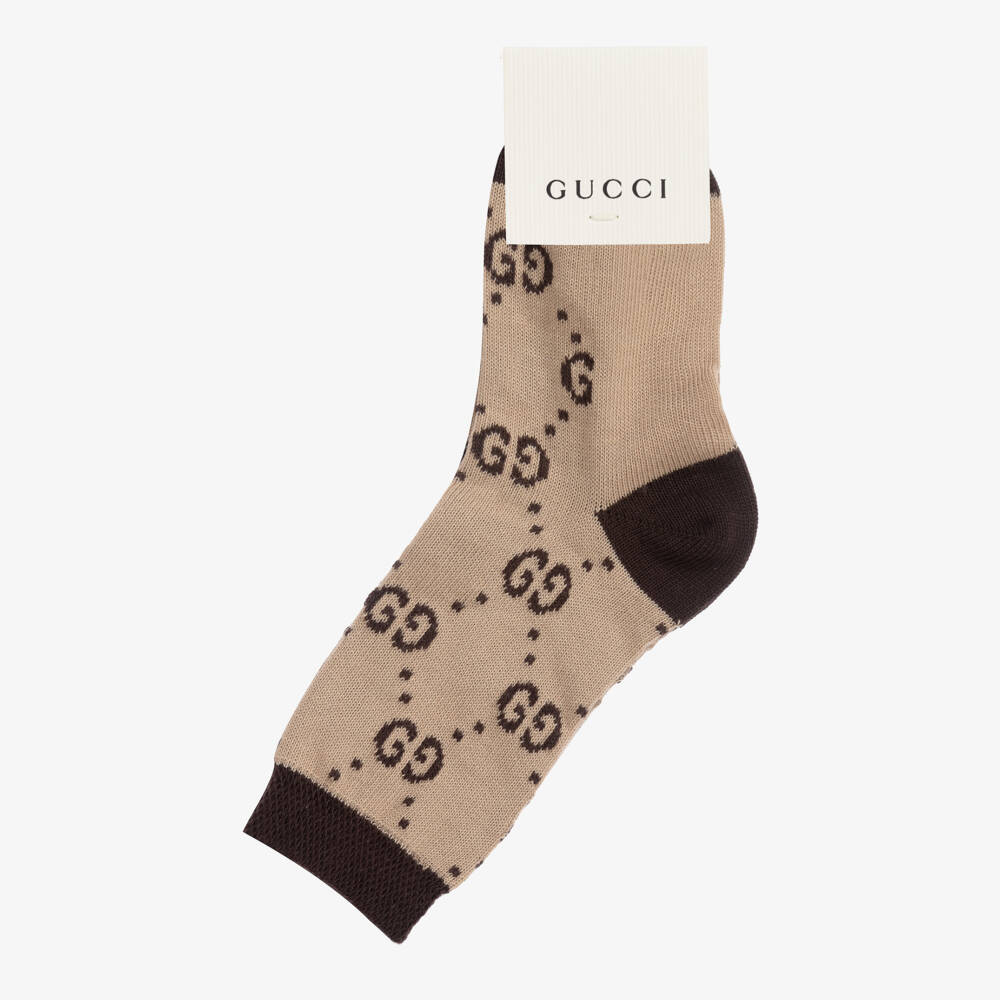 Gucci-Beige & Brown Cotton GG Socks | Childrensalon Outlet