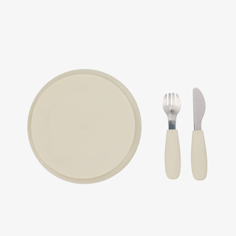 Elodie-Beige Bunny Darling Plate & Cutlery Set | Childrensalon Outlet