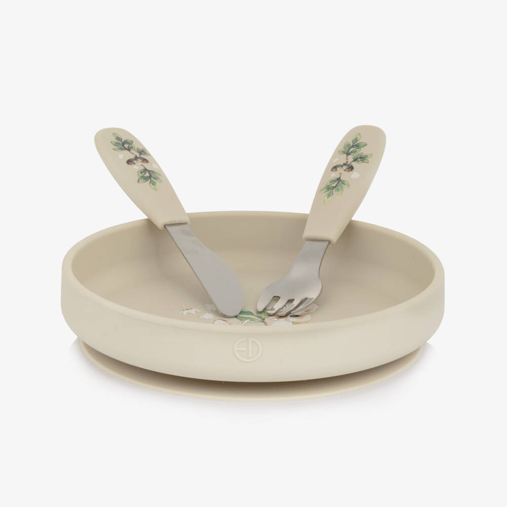 Elodie-Beige Bunny Darling Plate & Cutlery Set | Childrensalon Outlet
