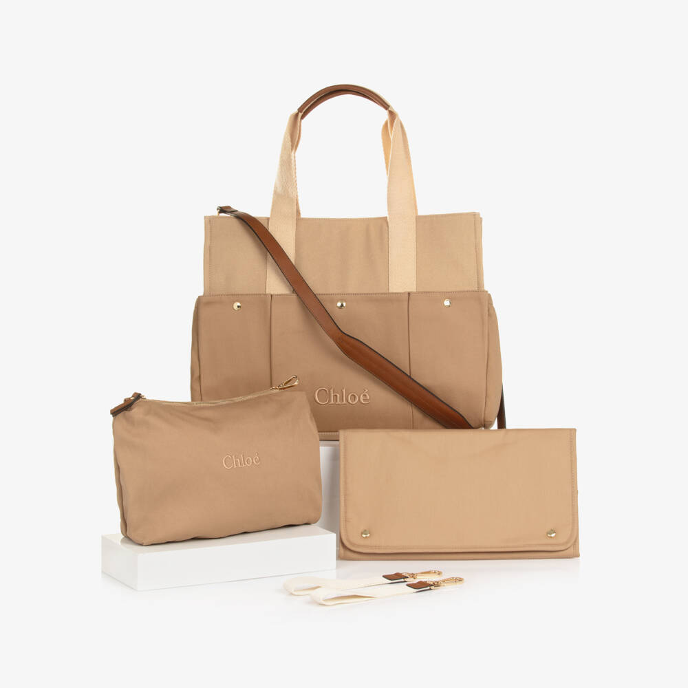 Chloé-Beige Canvas Changing Bag with Pouch & Mat (41cm) | Childrensalon Outlet