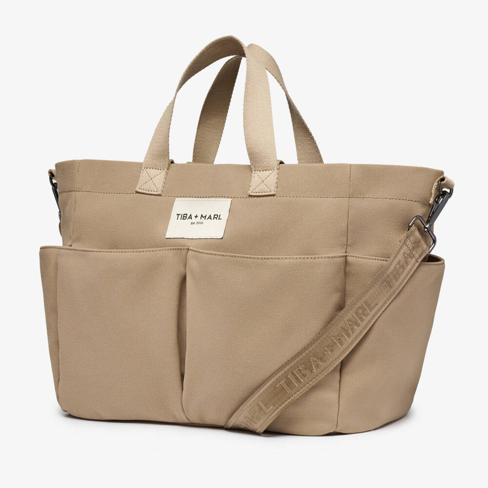 TIBA + MARL-Beige Canvas Pocket Tote Changing Bag (35cm) | Childrensalon Outlet