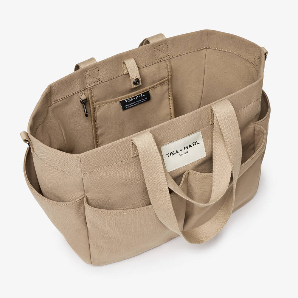 TIBA + MARL-Beige Canvas Pocket Tote Changing Bag (35cm) | Childrensalon Outlet