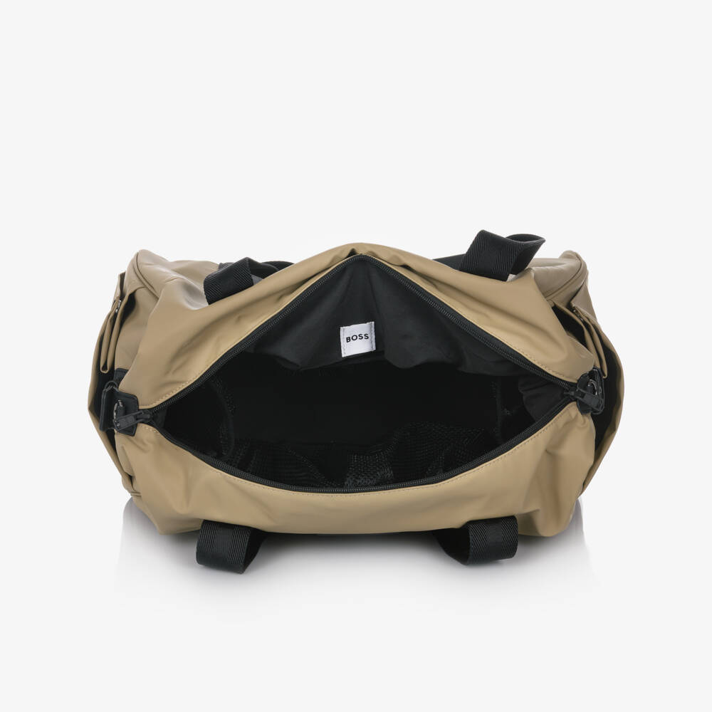 BOSS-Beige Changing Bag With Bold Black Logo (32cm) | Childrensalon Outlet