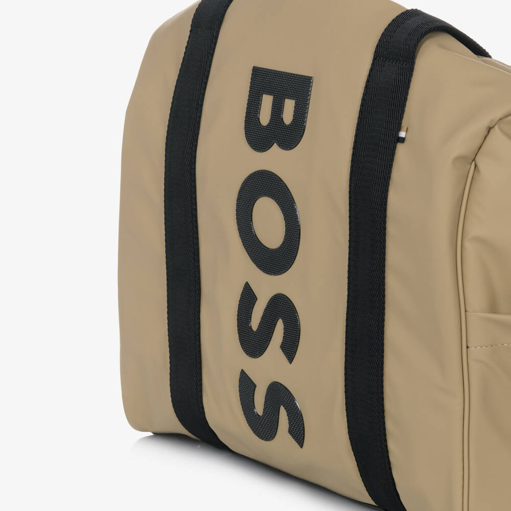 BOSS-Beige Changing Bag With Bold Black Logo (32cm) | Childrensalon Outlet