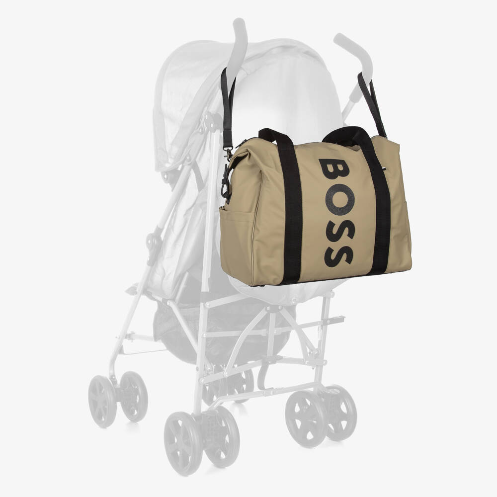 BOSS-Beige Changing Bag With Bold Black Logo (32cm) | Childrensalon Outlet