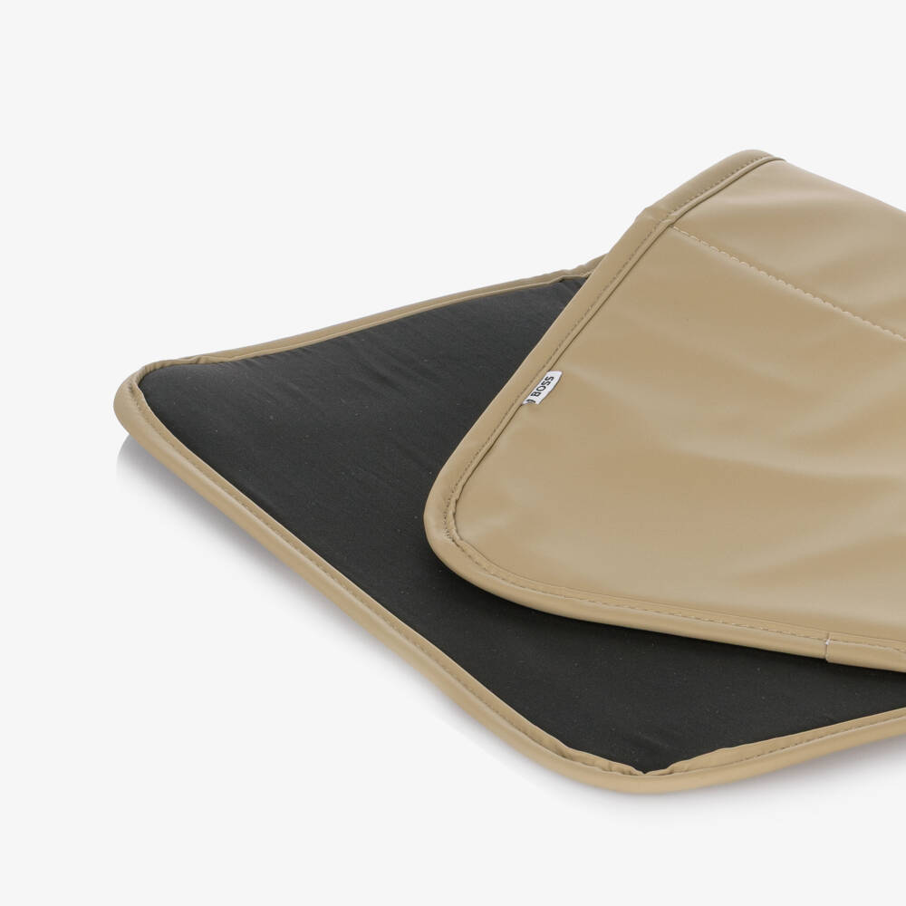 BOSS-Beige Changing Bag With Bold Black Logo (32cm) | Childrensalon Outlet