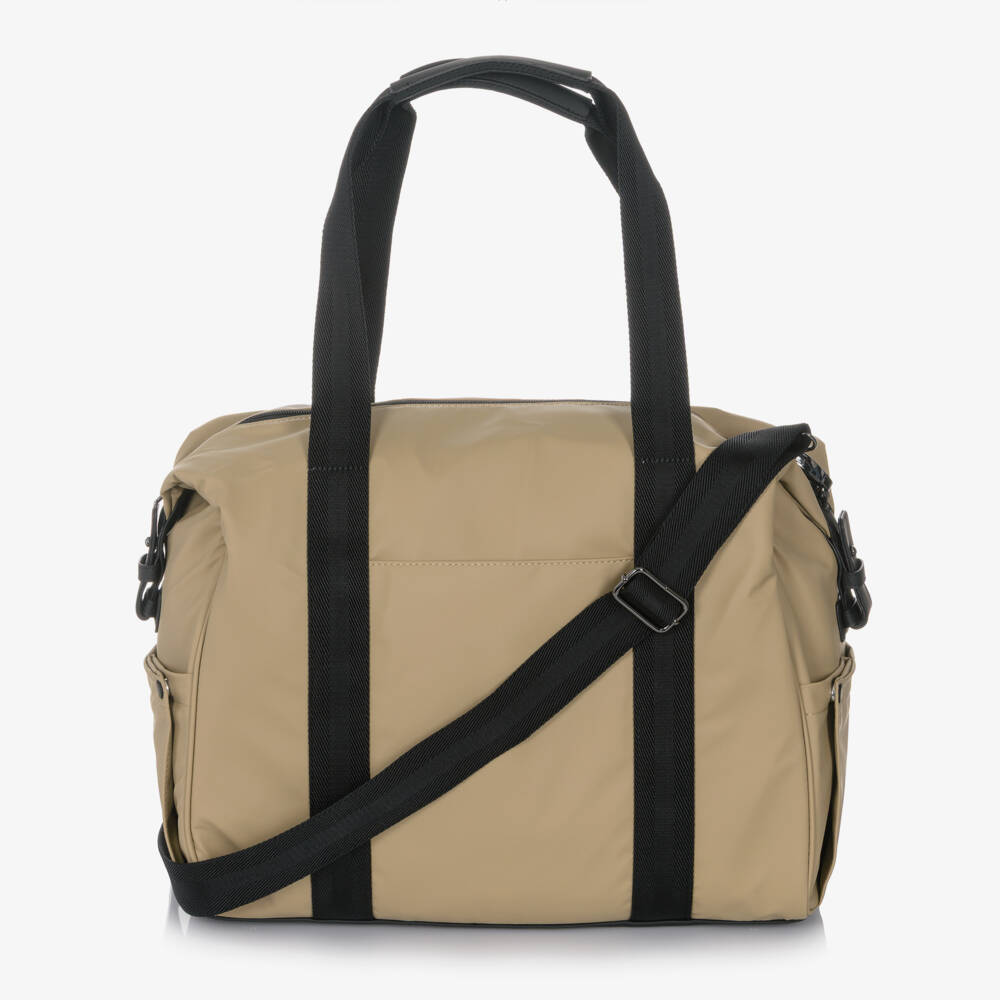 BOSS-Beige Changing Bag With Bold Black Logo (32cm) | Childrensalon Outlet
