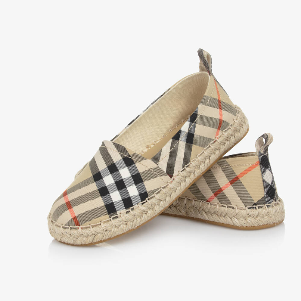Burberry-Beige Check Cotton Twill Espadrilles | Childrensalon Outlet