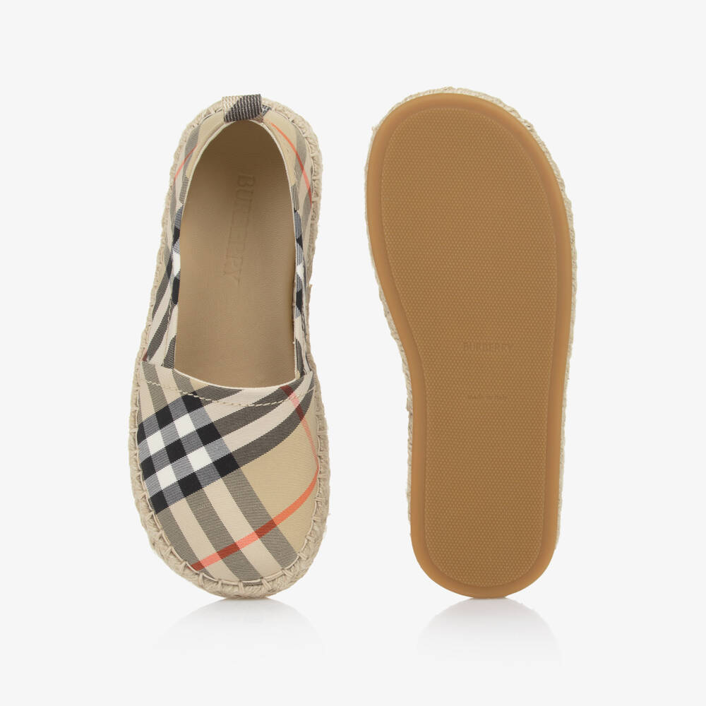 Burberry-Beige Check Cotton Twill Espadrilles | Childrensalon Outlet
