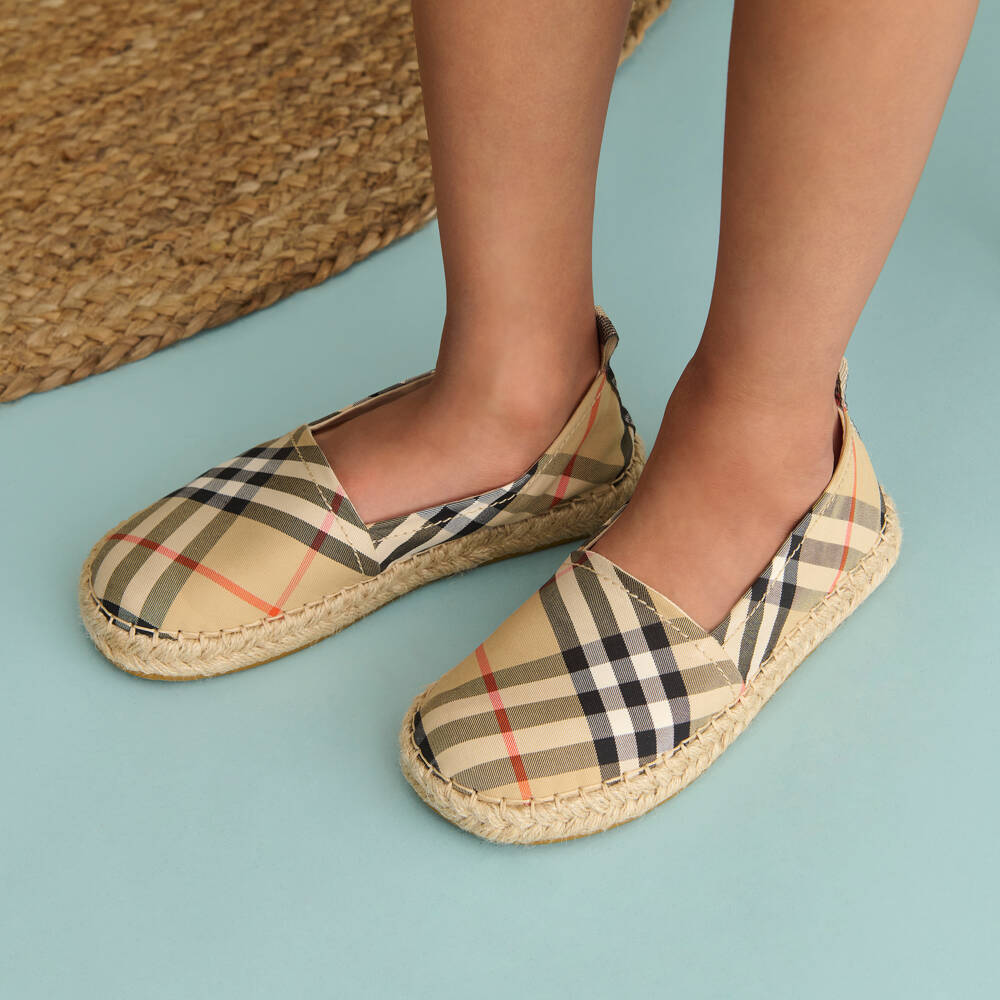 Burberry-Beige Check Cotton Twill Espadrilles | Childrensalon Outlet