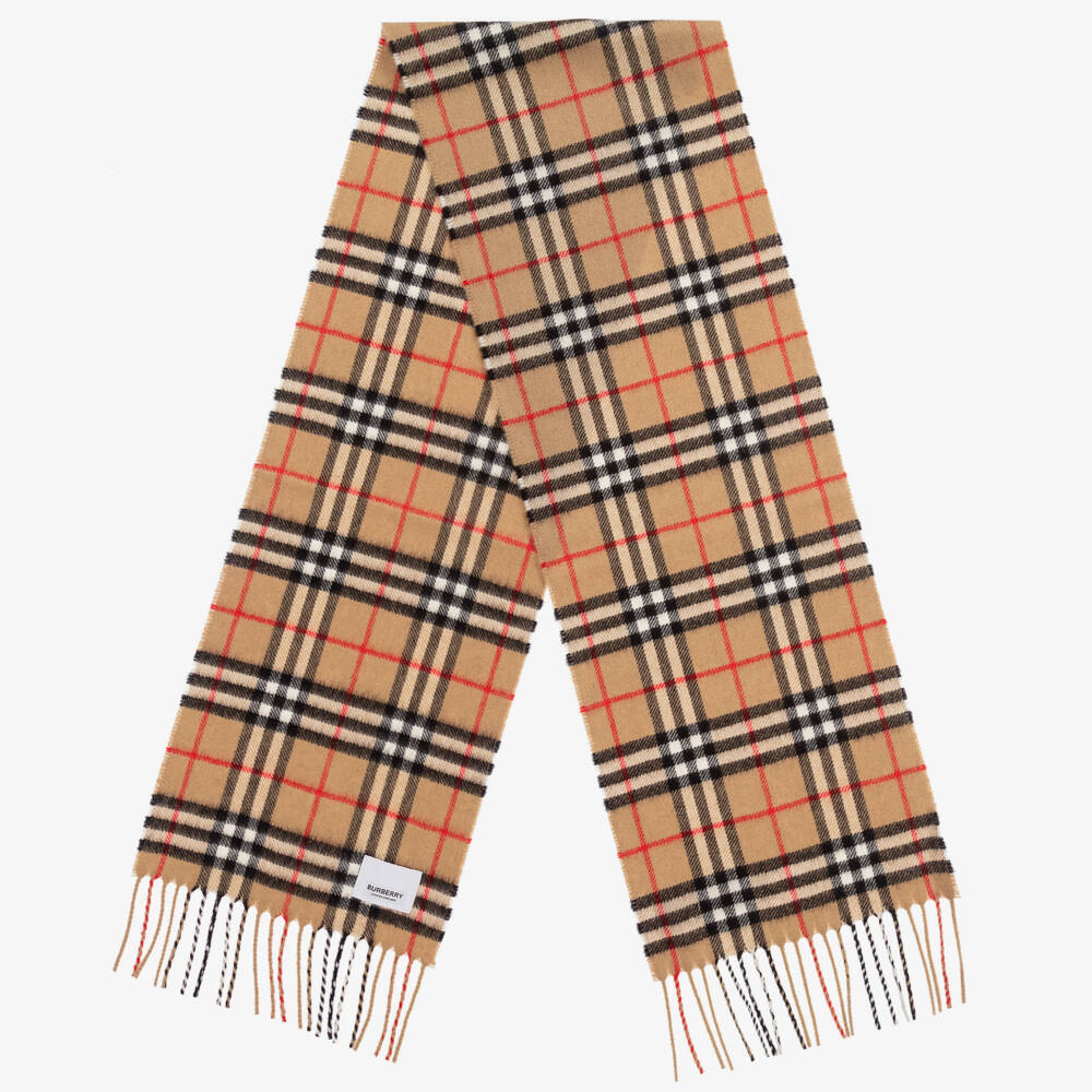 Burberry-Beige Check Pure Cashmere Scarf (125cm) | Childrensalon Outlet