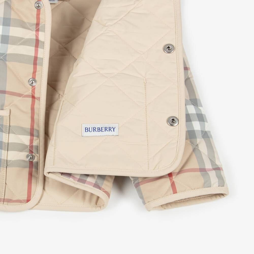 Burberry-Beige Checked Short Baby Jacket | Childrensalon Outlet
