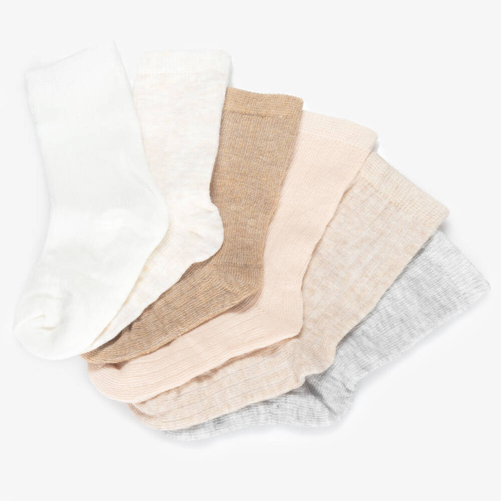 Mayoral Newborn-Beige Cotton Baby Socks (6 Pack) | Childrensalon Outlet