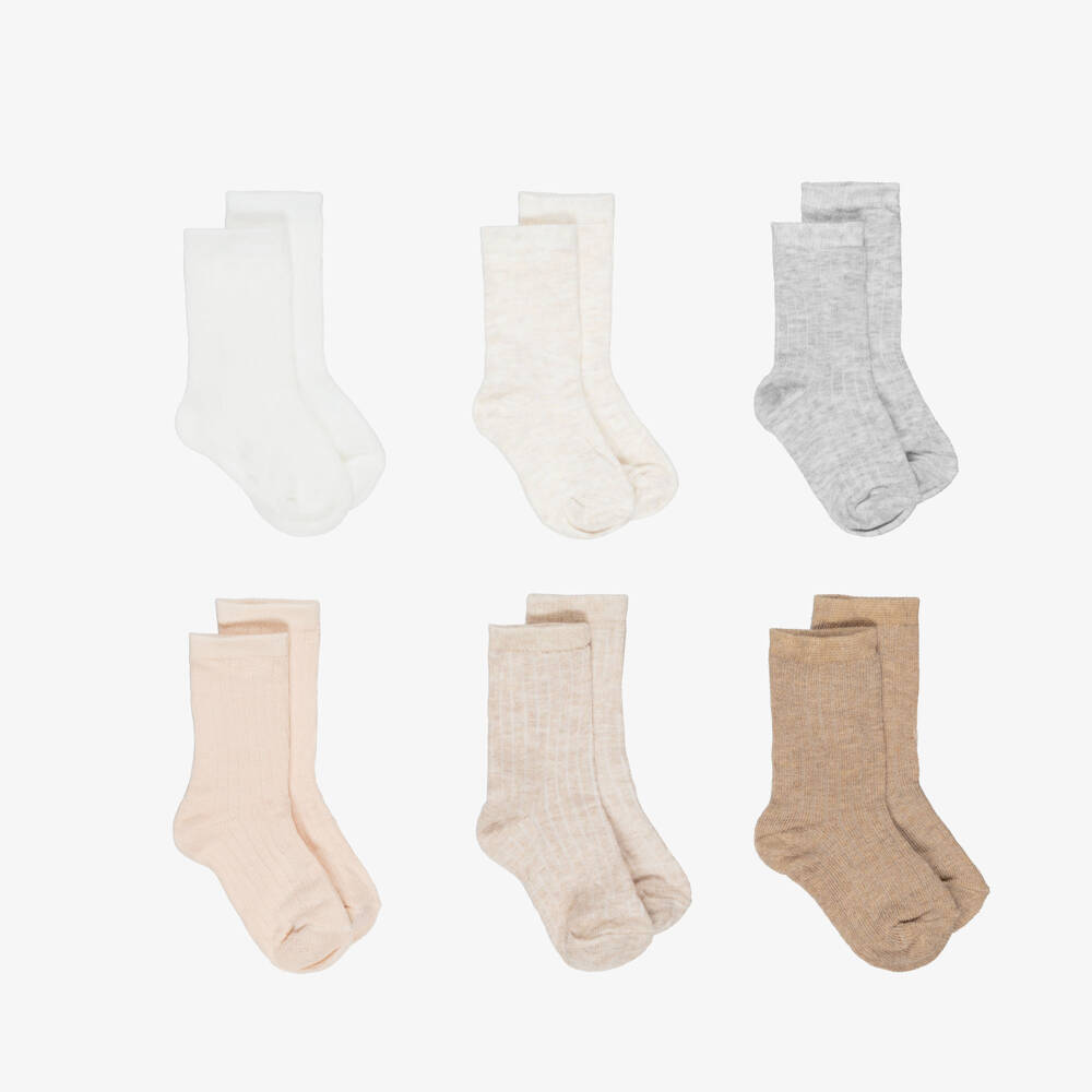 Mayoral Newborn-Beige Cotton Baby Socks (6 Pack) | Childrensalon Outlet
