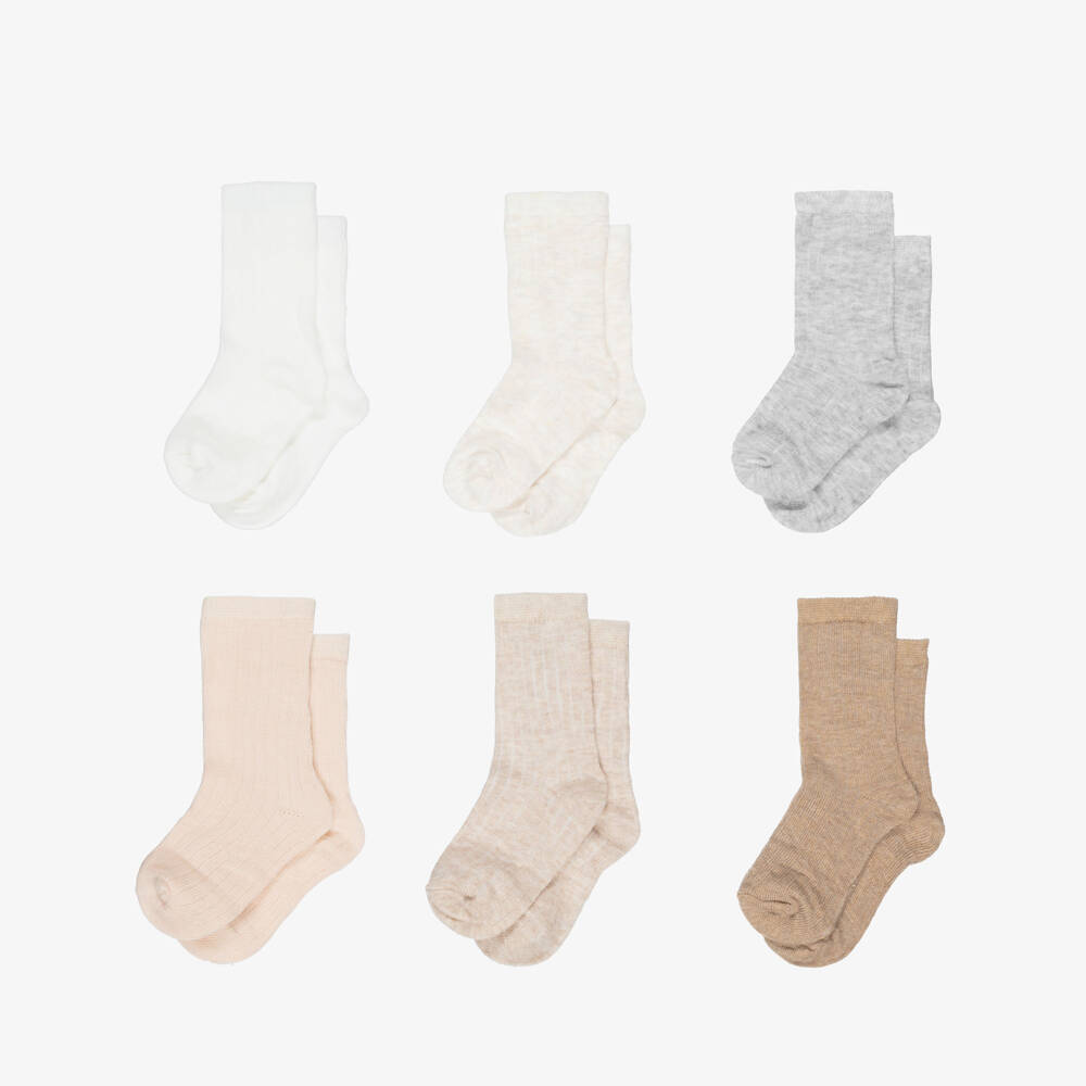 Mayoral Newborn-Beige Cotton Baby Socks (6 Pack) | Childrensalon Outlet