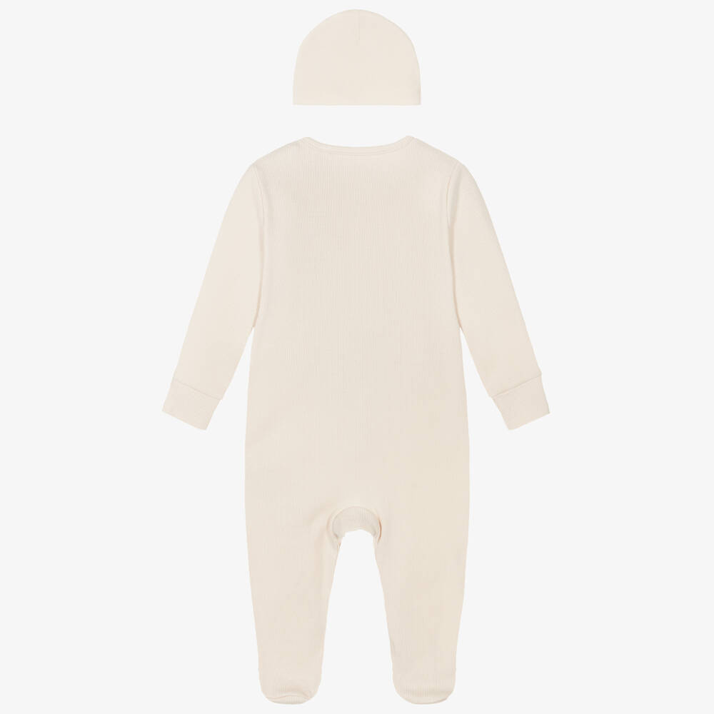Guess-Beige Cotton Babygrow Set with Teddy Bear Logo | Childrensalon Outlet