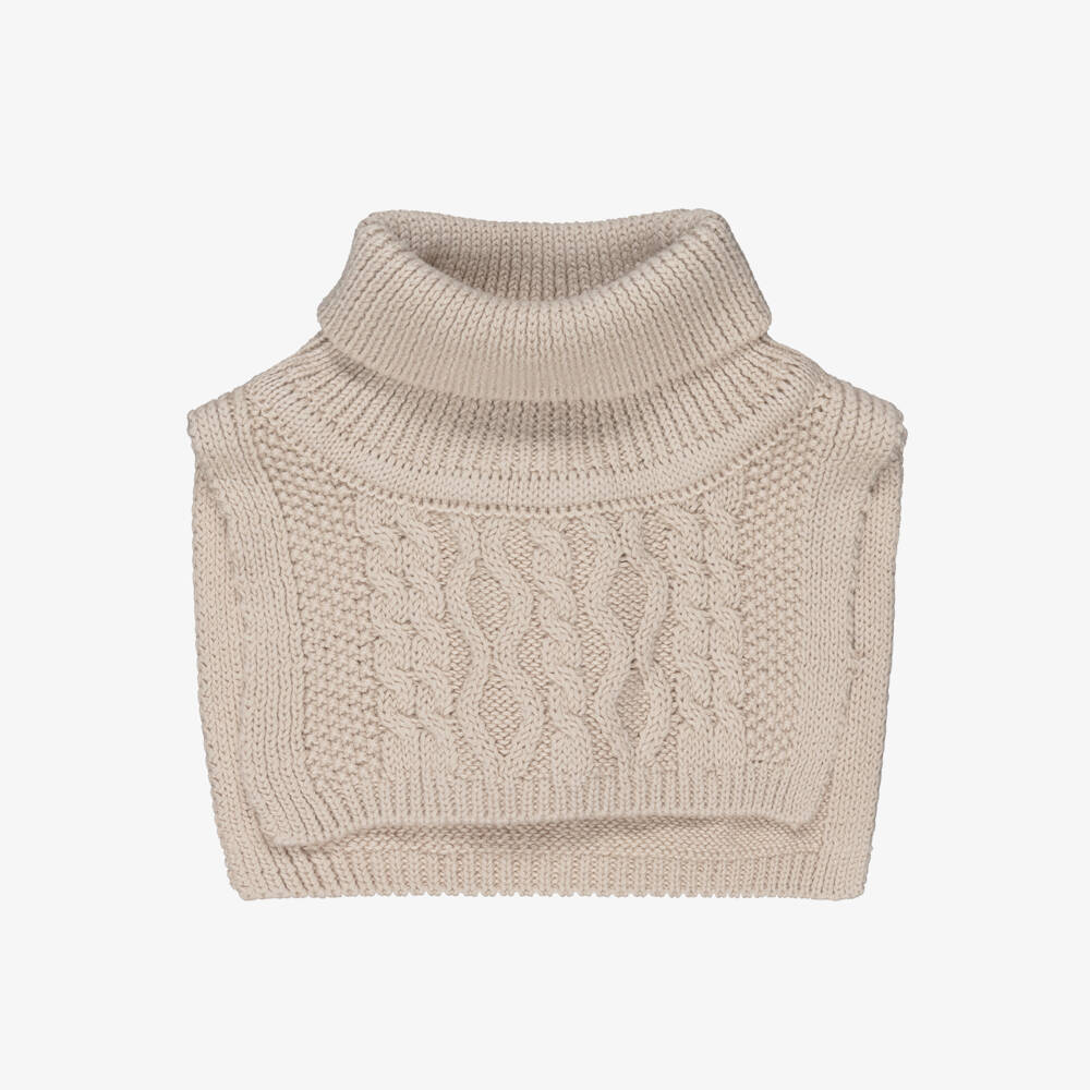 Liewood-Beige Cotton Cable Knit Roll Neck Snood | Childrensalon Outlet