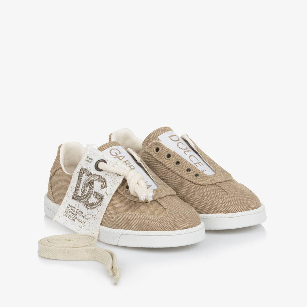 Dolce & Gabbana-Beige Cotton Canvas Trainers | Childrensalon Outlet