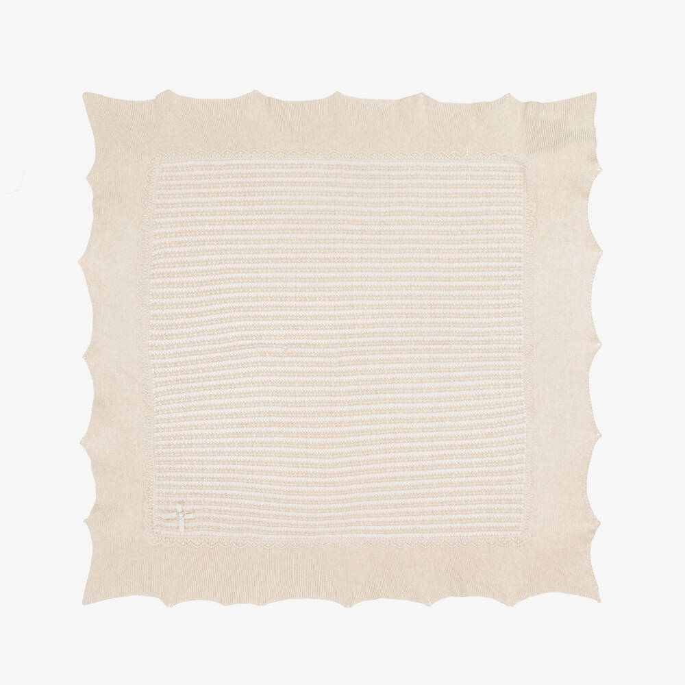 PAZ Rodríguez-Beige Cotton & Cashmere Knitted Baby Shawl (106cm) | Childrensalon Outlet