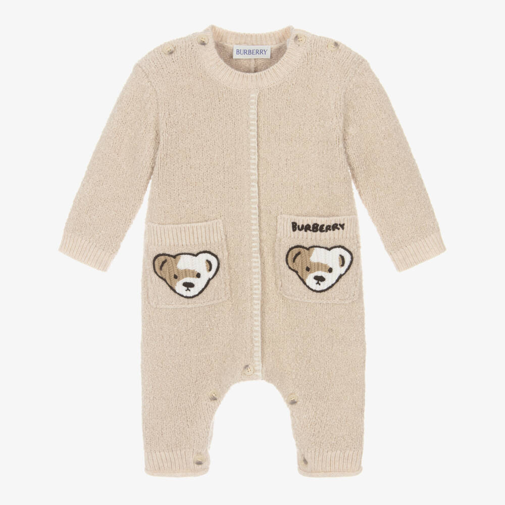 Burberry-Beige Cotton & Cashmere Knitted Romper | Childrensalon Outlet