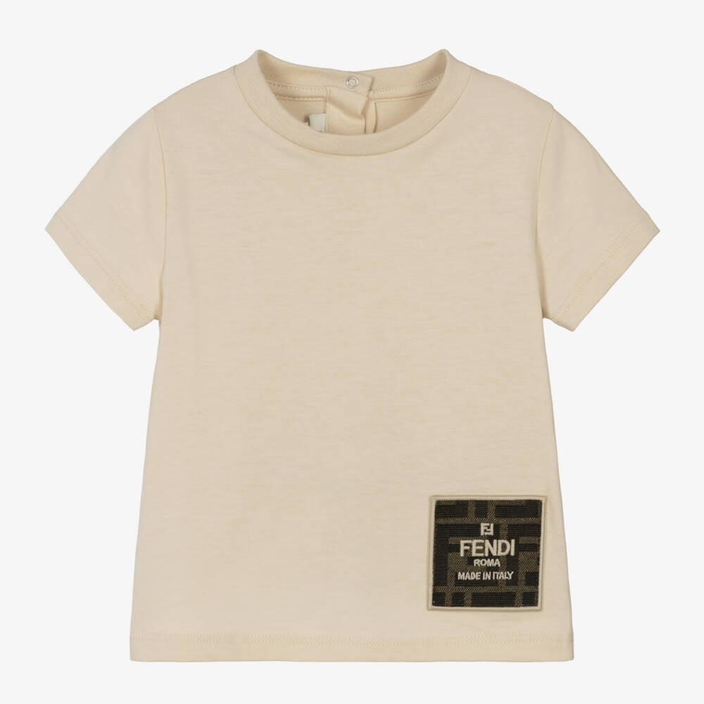 Fendi-Beige Cotton FF Logo T-Shirt | Childrensalon Outlet
