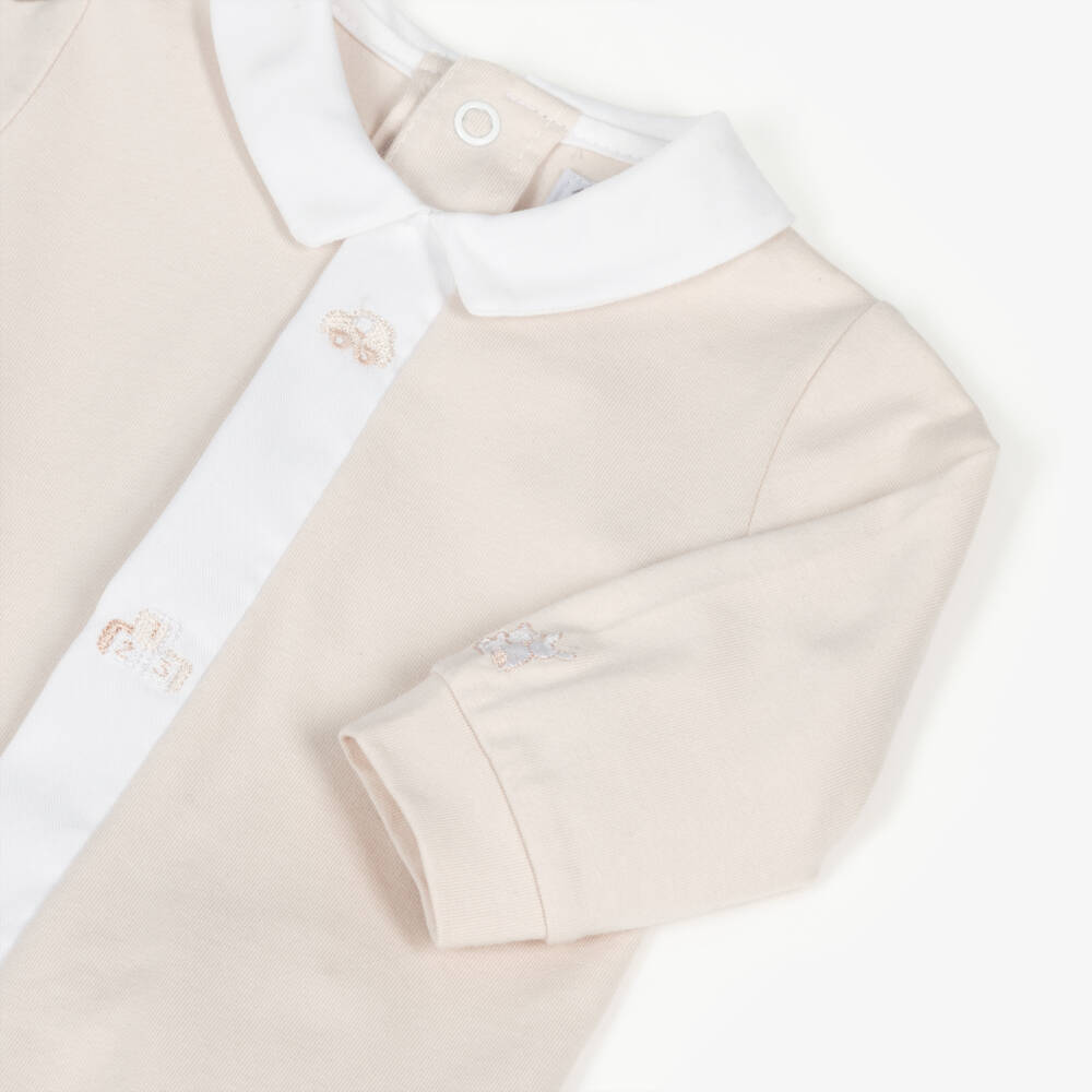Emile et Rose-Beige Cotton Jersey Babygrow Set with Toy Embroidery | Childrensalon Outlet
