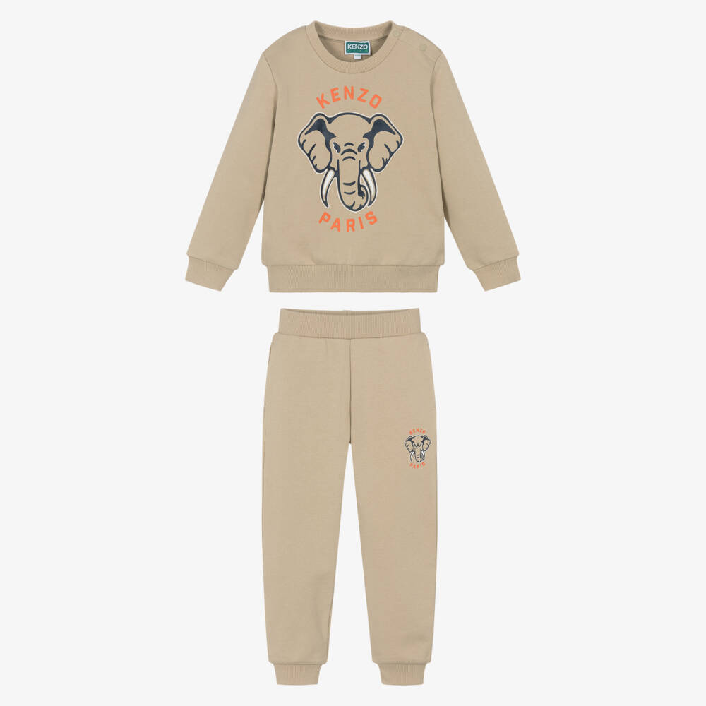 KENZO KIDS-Beige Cotton Jersey Elephant Tracksuit | Childrensalon Outlet