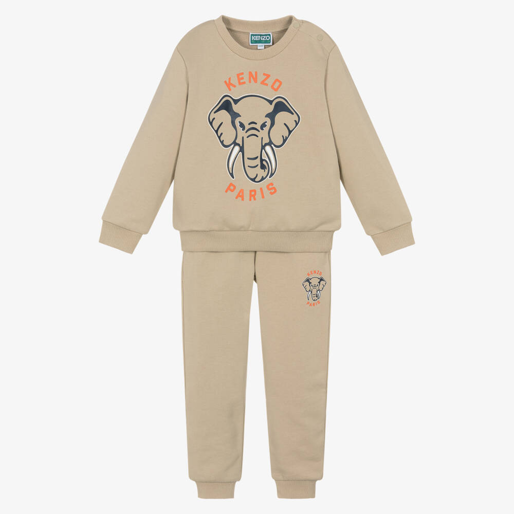 KENZO KIDS-Beige Cotton Jersey Elephant Tracksuit | Childrensalon Outlet