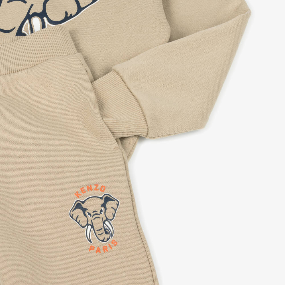 KENZO KIDS-Beige Cotton Jersey Elephant Tracksuit | Childrensalon Outlet