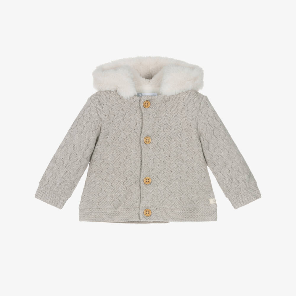 Tutto Piccolo-Beige Cotton Knit Baby Pram Coat with Faux Fur Lining | Childrensalon Outlet