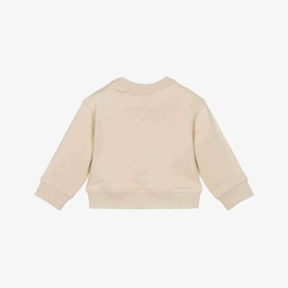 Burberry-Beige Cotton Sweatshirt with Embroidered Check Flags | Childrensalon Outlet