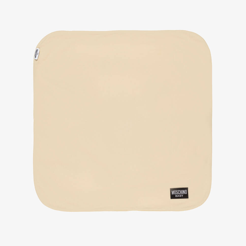 Moschino-Beige Cotton Teddy Bear Logo Blanket (70cm) | Childrensalon Outlet