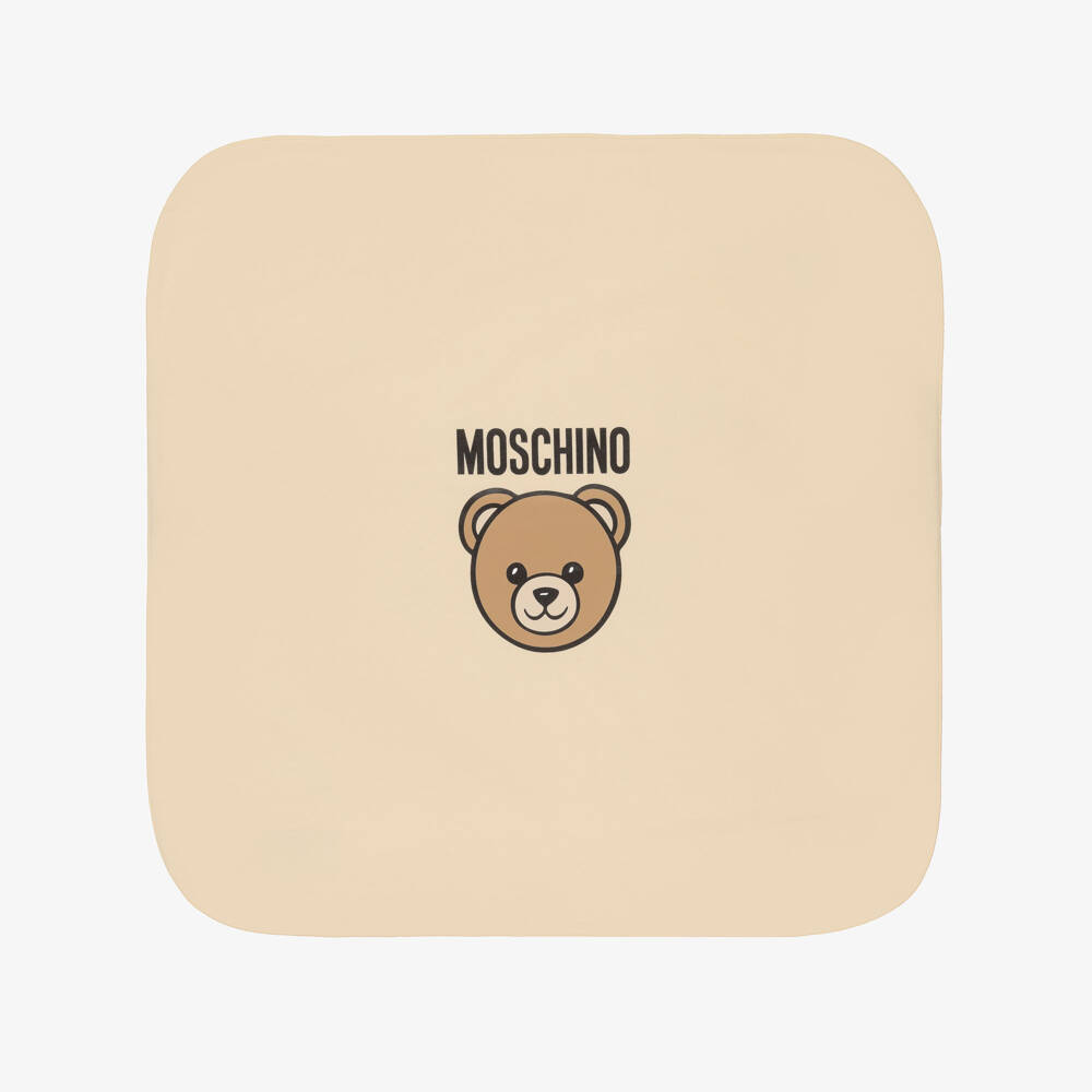 Moschino-Beige Cotton Teddy Bear Logo Blanket (70cm) | Childrensalon Outlet