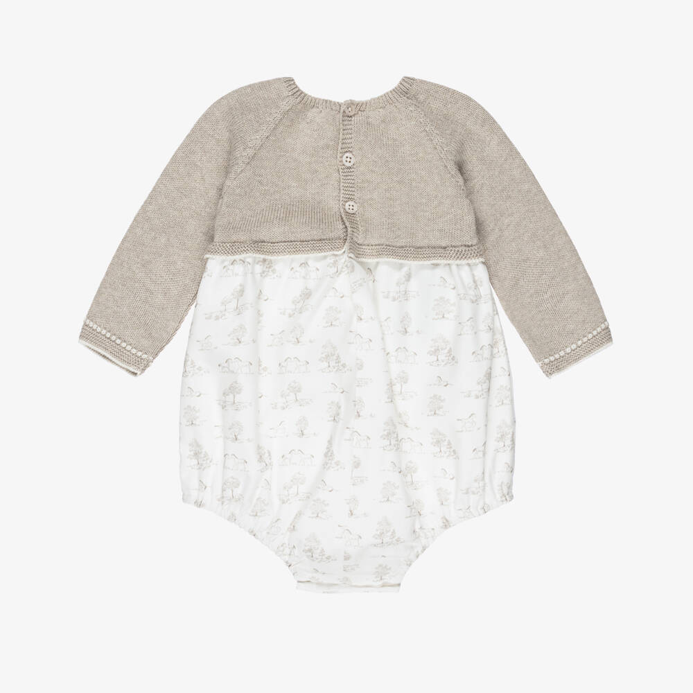 PAZ Rodríguez-Beige Cotton Toile de Jouy Shortie & Tights Set | Childrensalon Outlet