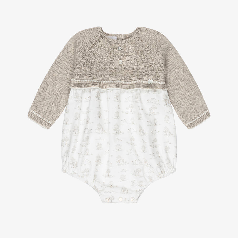 PAZ Rodríguez-Beige Cotton Toile de Jouy Shortie & Tights Set | Childrensalon Outlet