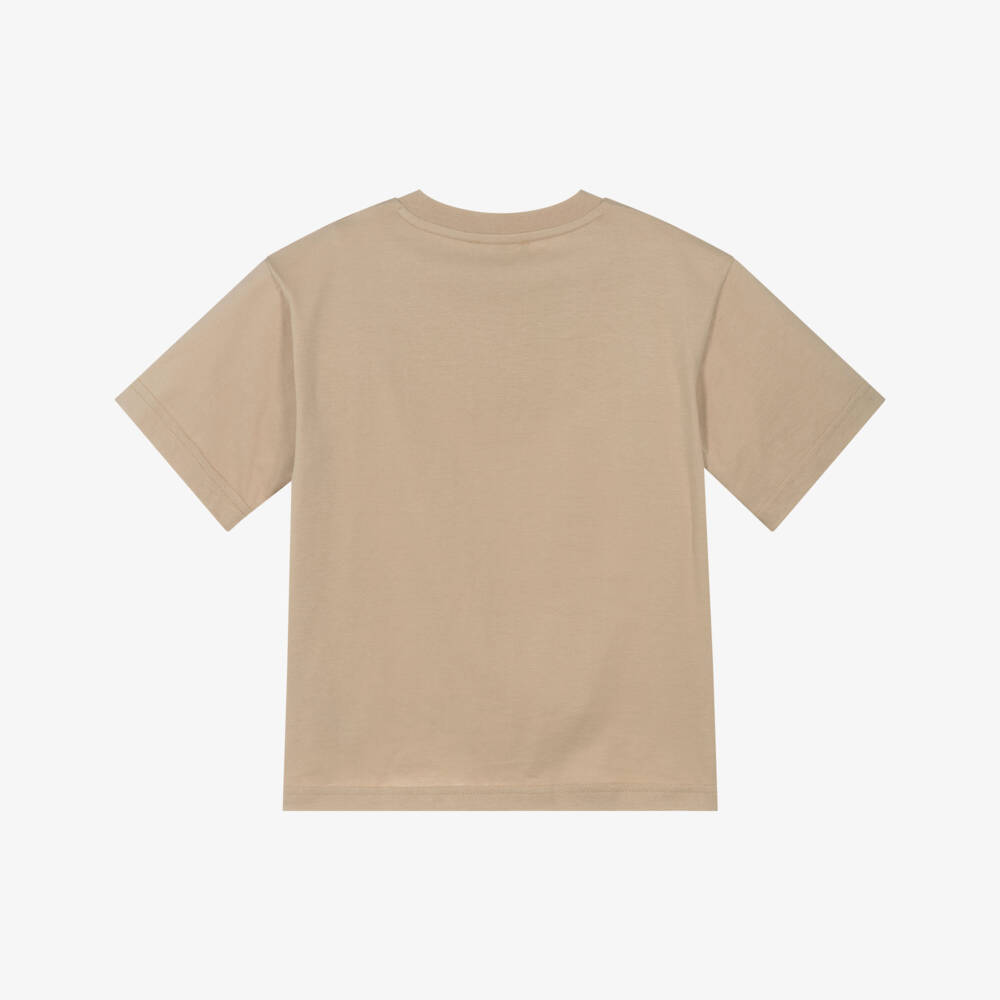 DKNY-Beige Cotton Tonal Box Logo T-Shirt | Childrensalon Outlet