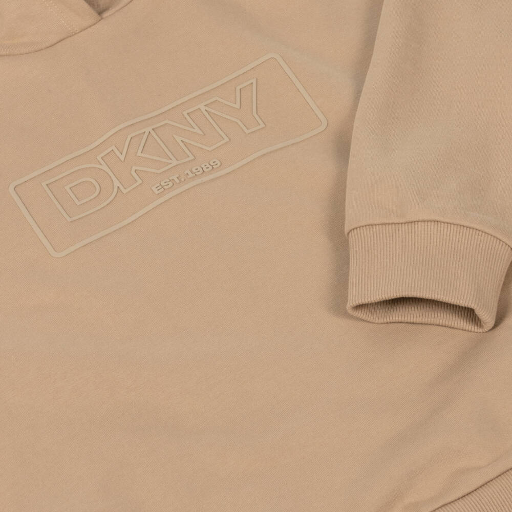 DKNY-Beige Cotton Tonal Logo Hoodie | Childrensalon Outlet