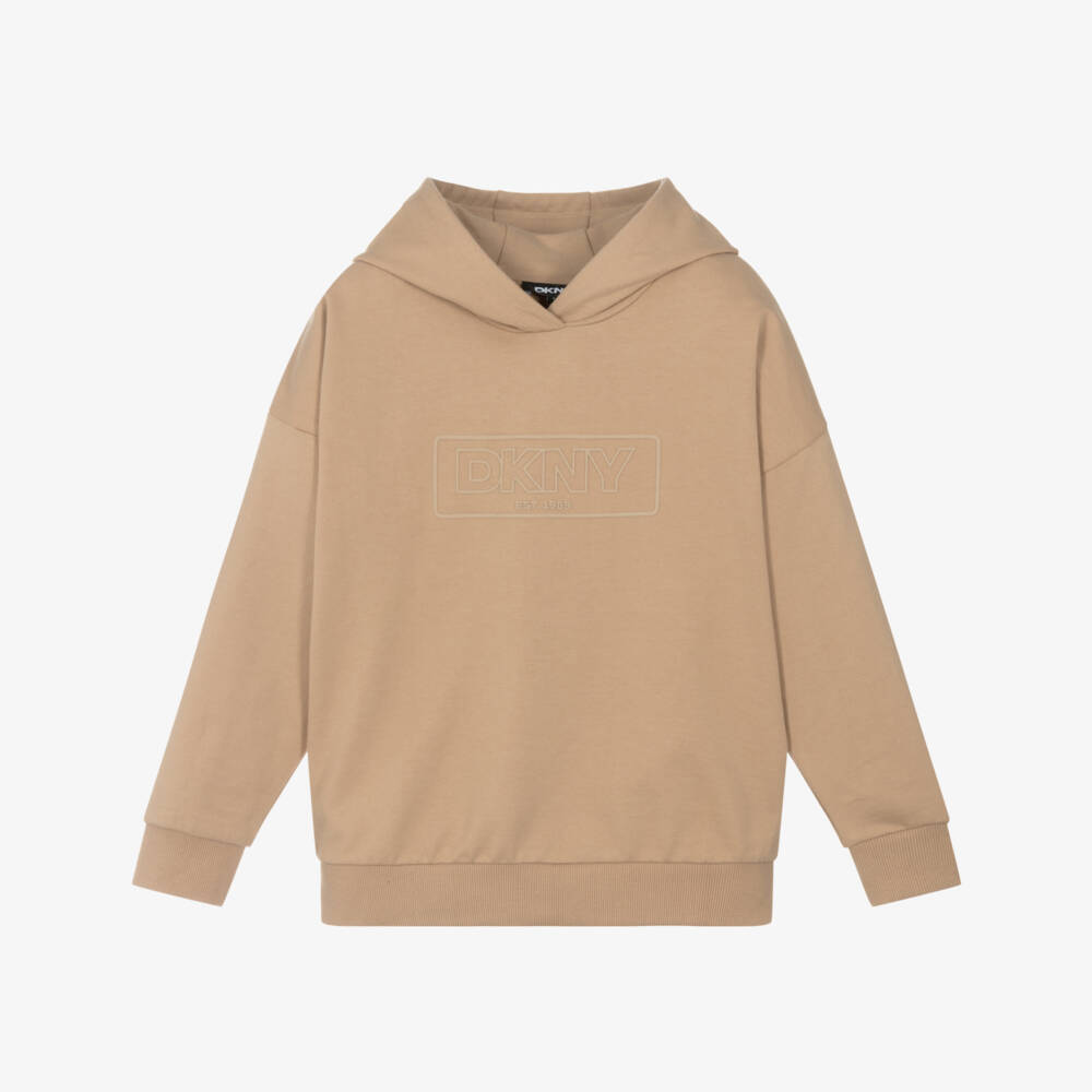 DKNY-Beige Cotton Tonal Logo Hoodie | Childrensalon Outlet