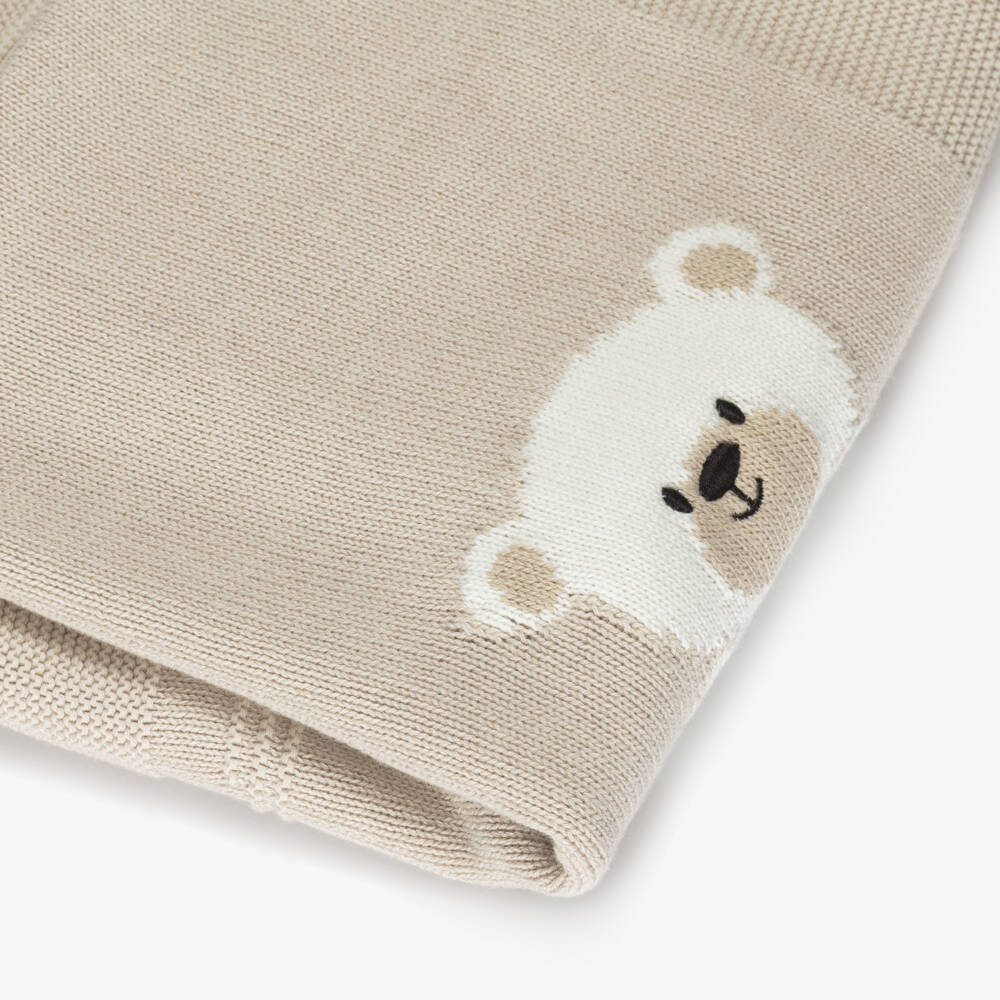 Dr. Kid-Beige Cotton & Wool Knit Bear Blanket (95cm) | Childrensalon Outlet