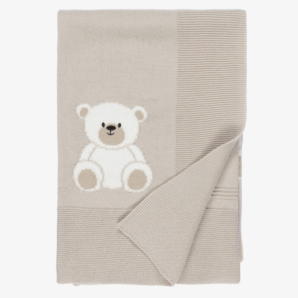 Dr. Kid-Beige Cotton & Wool Knit Bear Blanket (95cm) | Childrensalon Outlet
