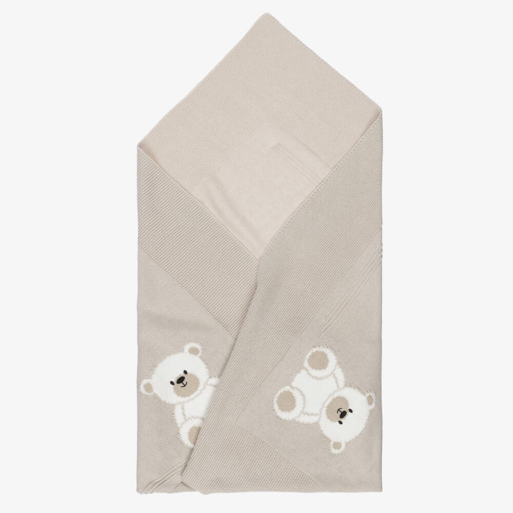 Dr. Kid-Beige Cotton & Wool Knit Bear Blanket (95cm) | Childrensalon Outlet
