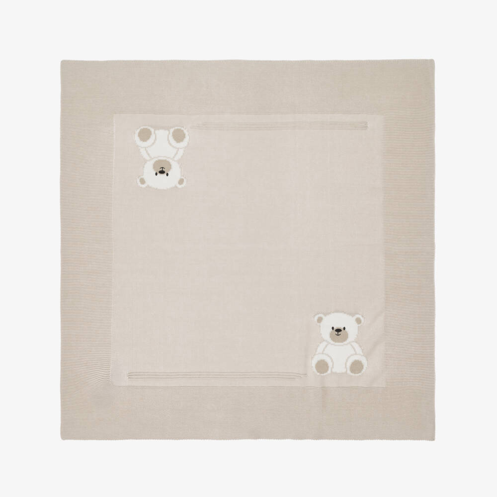 Dr. Kid-Beige Cotton & Wool Knit Bear Blanket (95cm) | Childrensalon Outlet