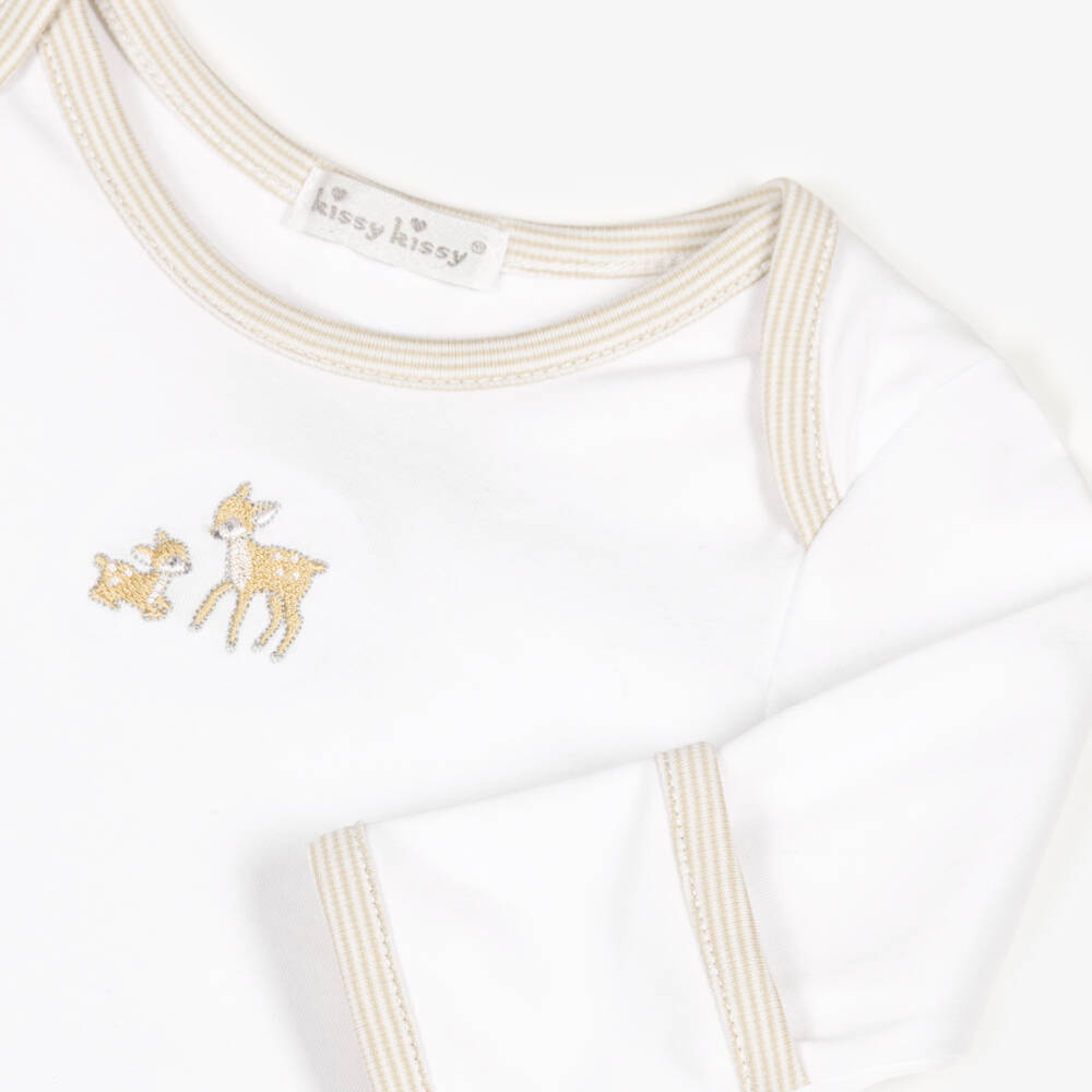 Kissy Kissy-Beige Deer Print Two-Piece Babygrow | Childrensalon Outlet