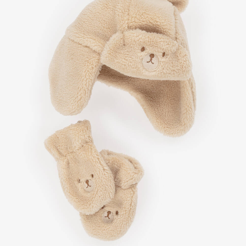 Mayoral-Beige Faux Fur Bear Hat & Mittens Set | Childrensalon Outlet