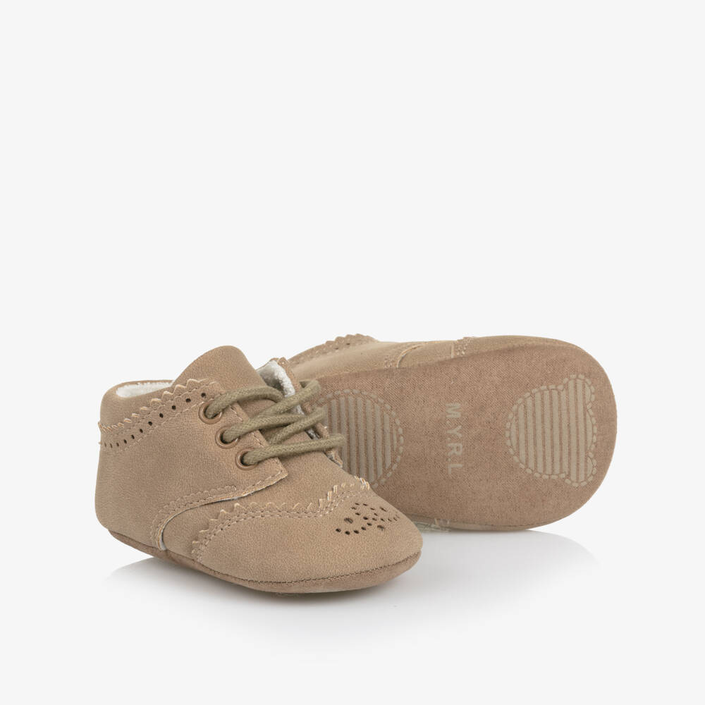 Mayoral Newborn-Beige Faux Leather Lace-Up Pre-Walker Shoes | Childrensalon Outlet