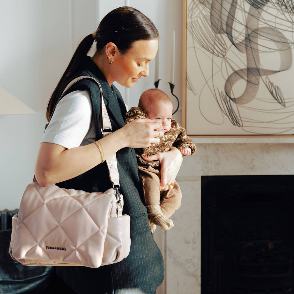 TIBA + MARL-Beige Faux Leather Quilted Changing Bag (34cm) | Childrensalon Outlet